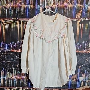 Vintage  Miss Dior White Blouse with Floral Embroidery